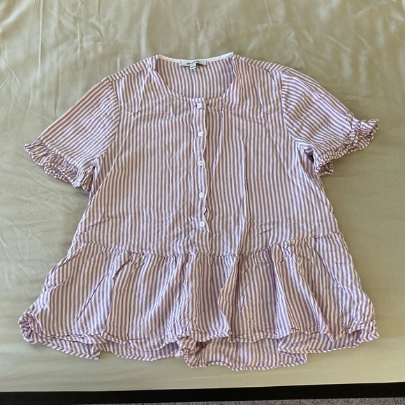 Madewell Tops - Madewell ruffle hem top in lavender stripe